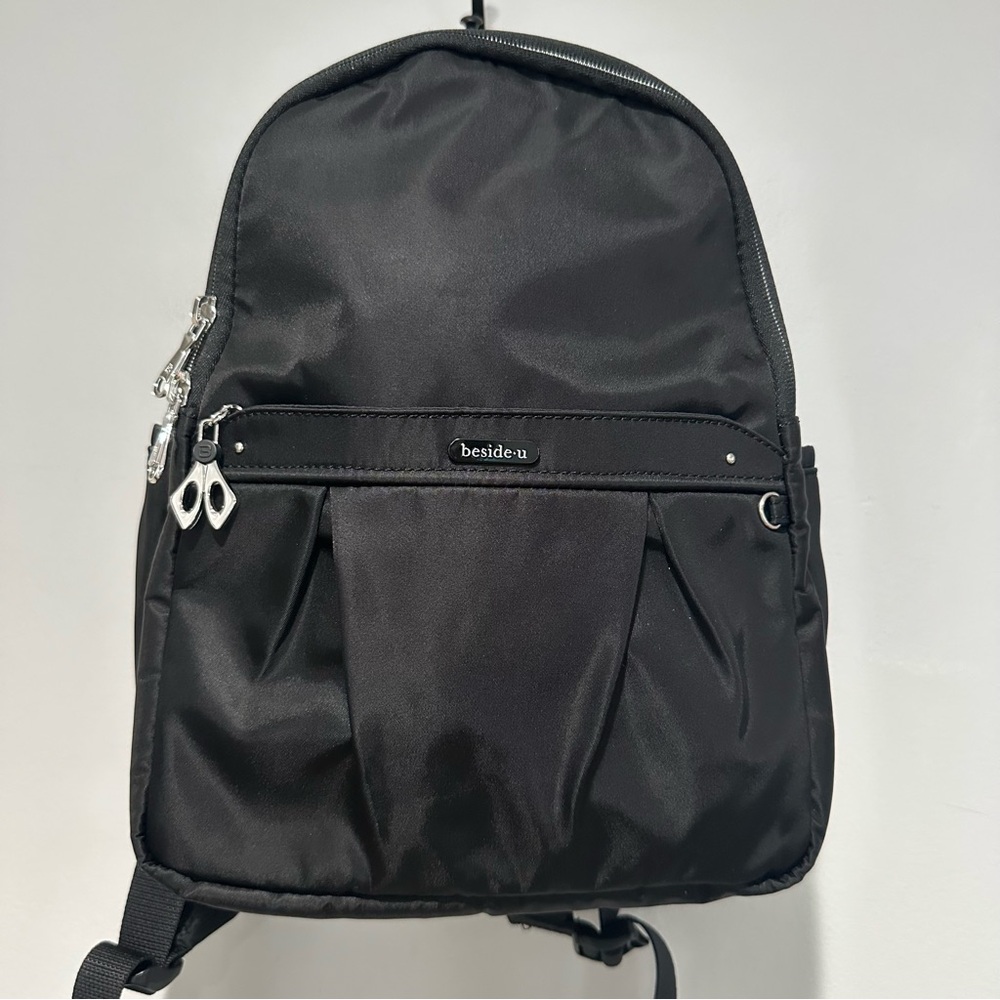 Beside u Black Nylon Backpack RFID Pocket